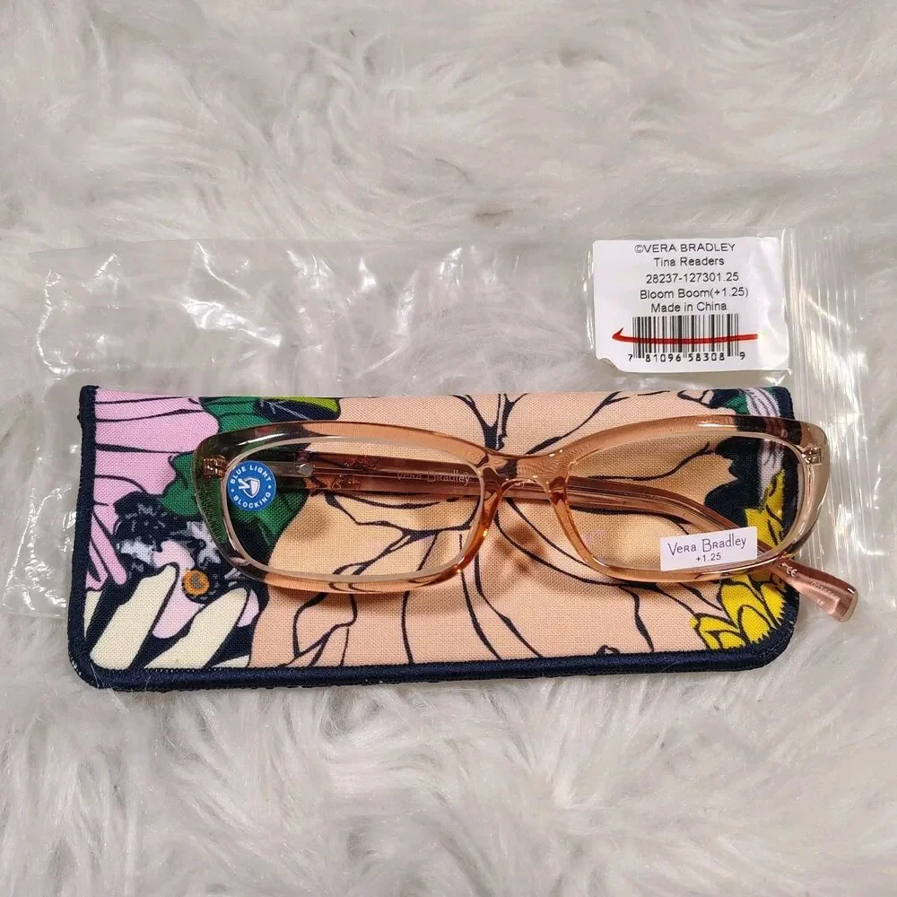 NEW Vera Bradley TINA Blue Light Filtering Reader GLASSES Bloom Blooms +1.25 NWT